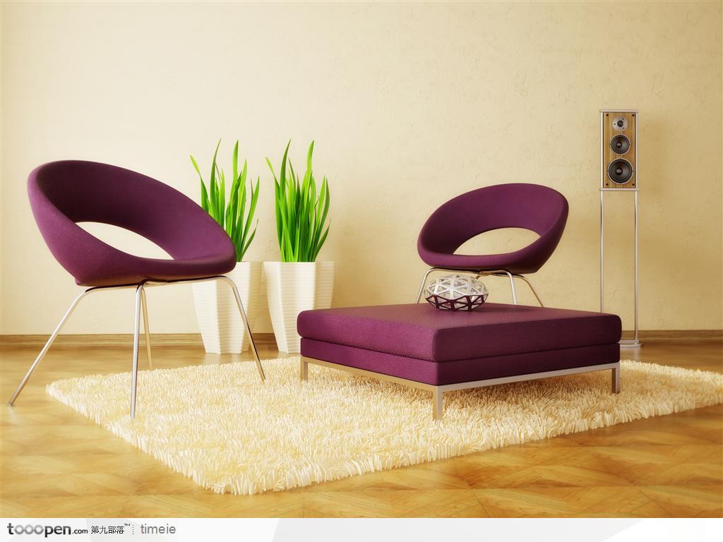 室内装修时尚现代紫色家具木底板音响高清图