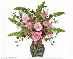 插花物语-花瓶中的粉色玫瑰