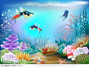 夏天宣传-海底世界热带鱼海星水生物