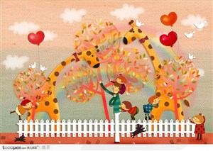 手绘儿童和手绘长颈鹿乐园节日主题海报招贴
