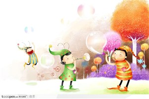 手绘趣味儿童吹泡泡游戏节日主题海报