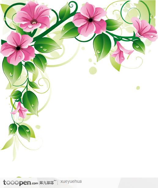 粉色喇叭花花边边框矢量花朵 花纹素材