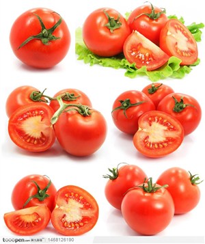 诱人的番茄单个特写和切开的番茄