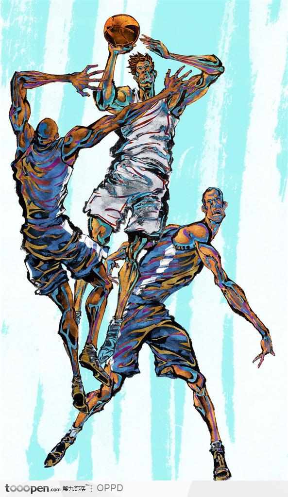 体育馆运动中心展板-NBA体育运动员投篮防守