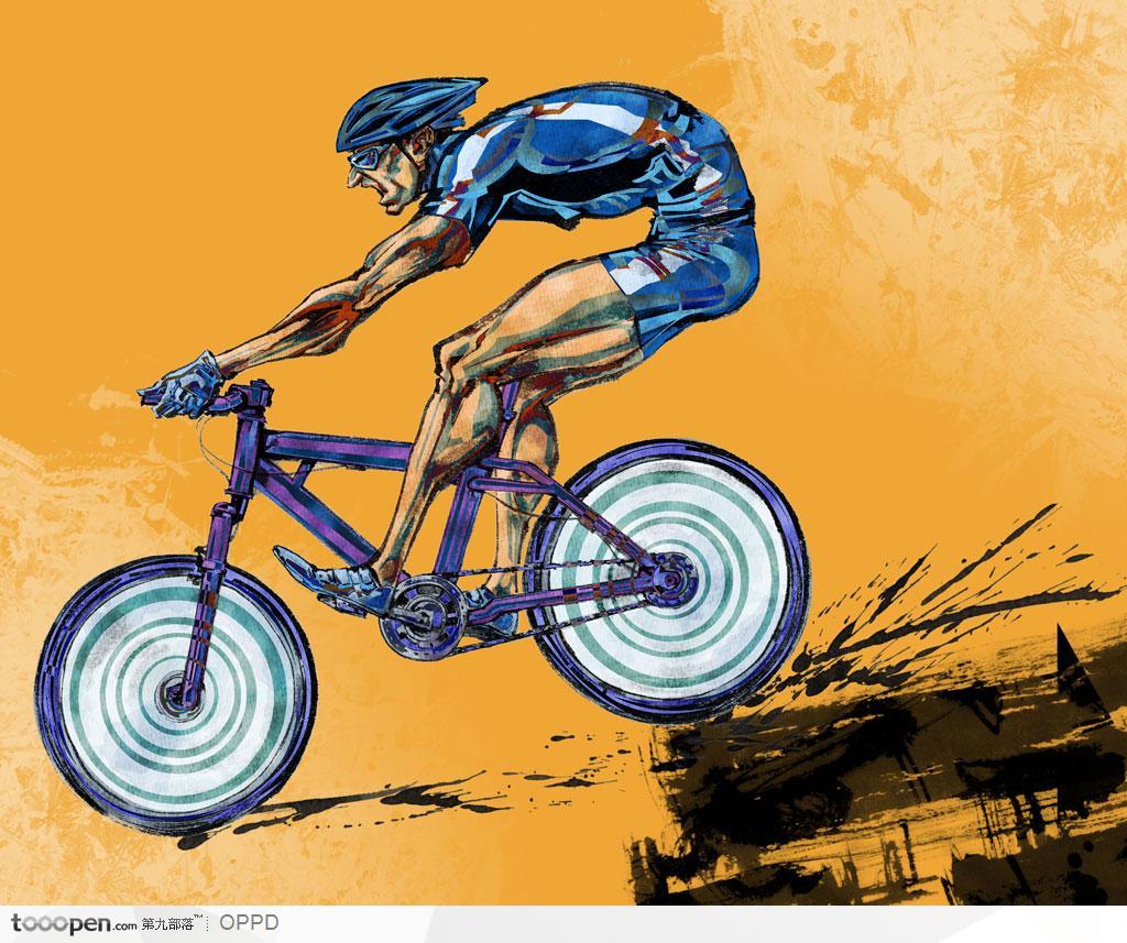 体育馆运动中心展板-手绘水彩国家级山地自行车运动员