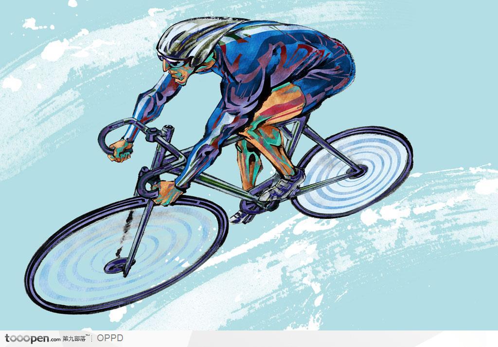 体育馆运动中心展板-手绘水彩国家级室内男子自行车运动员