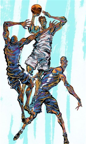 体育馆运动中心展板-NBA体育运动员投篮防守