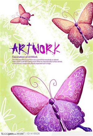 手绘-手绘水彩背景上的手绘蝴蝶