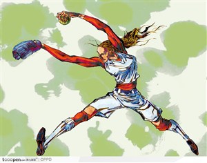 体育馆运动中心展板-手绘水彩国家级女子棒球运动员