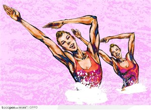 体育馆运动中心展板-手绘水彩国家级女子花样游泳运动员