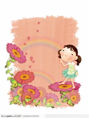 手绘插画风格信纸相框素材之野菊花上的小女孩