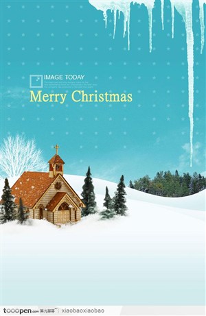 圣诞海报圣诞贺卡宣传设计素材之雪景中的房子