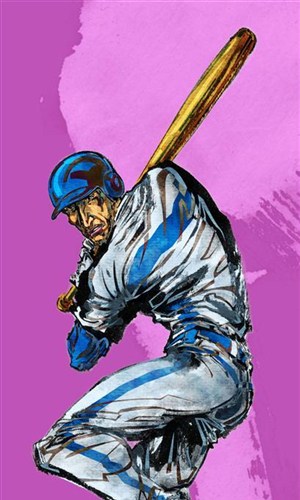 体育馆运动中心展板-手绘水彩国家级男子棒球运动员棒球选手