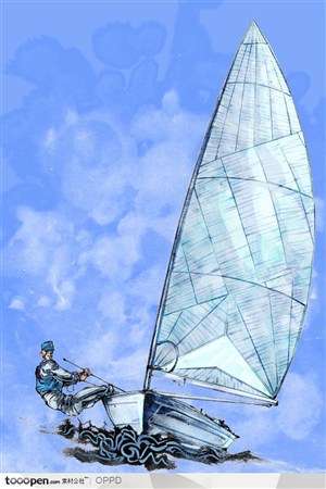 体育馆运动中心展板-手绘水彩国家级帆船运动员