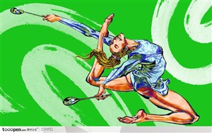 体育馆运动中心展板-手绘水彩国家级女子体操运动员沙球