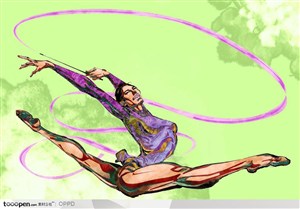 体育馆运动中心展板-手绘水彩国家级女子体操运动员彩带