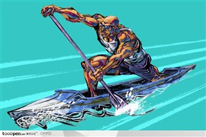 体育馆运动中心展板-手绘水彩国家级男子单人皮划艇运动员