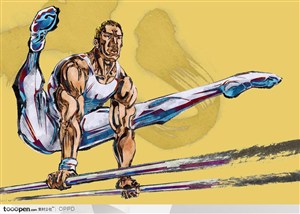 体育馆运动中心展板-手绘水彩国家级支撑双杠运动员