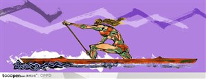 体育馆运动中心展板-手绘水彩国家级女子单人皮划艇运动员