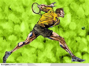 体育馆运动中心展板-手绘水彩国家级男子网球运动员击打