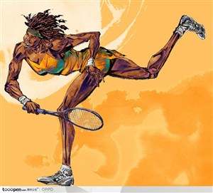 体育馆运动中心展板-手绘水彩国家级女子网球单打运动员