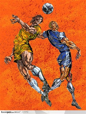 体育馆运动中心展板-手绘水彩国家级男子足球运动员抢球