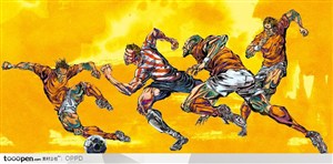 体育馆运动中心展板-手绘水彩国家级男子足球运动员