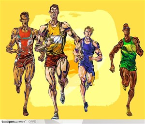 手绘水彩国家级各国男子1500米赛跑运动员