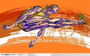 手绘水彩国家级各国女子跳远运动员跳出