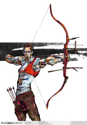 手绘水彩国家级奥运会运动员男子射箭运动员