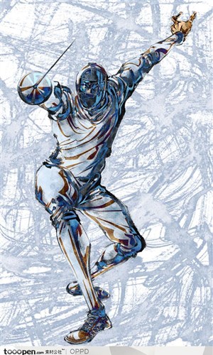 手绘水彩国家级奥运会运动员男子单人击剑运动员