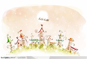 手绘圣诞节海报-彩绘卡通房子