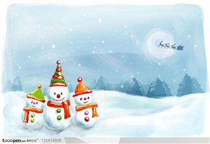 手绘圣诞节海报-水彩画背景上手绘雪人