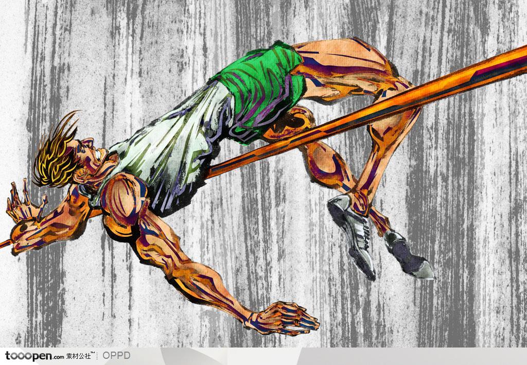 手绘水彩国家级奥运会运动员男子撑杆跳运动员