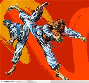 手绘水彩国家级奥运会运动员男子跆拳道运动员击打矢量人物