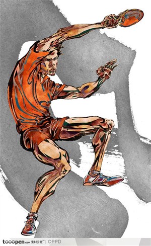 手绘水彩国家级奥运会运动员男子乒乓球单打运动员