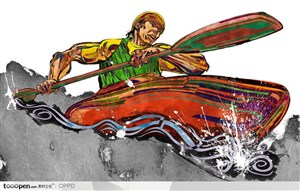 手绘水彩国家级外国男子单人皮艇水上运动
