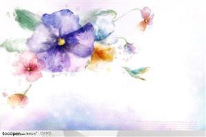手绘水彩插画春夏盛开的紫色粉色多色花朵花卉装饰