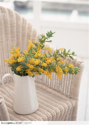 插花物语-藤椅上的黄色小花