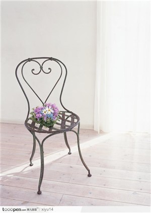 插花物语-铁艺椅子上的鲜花