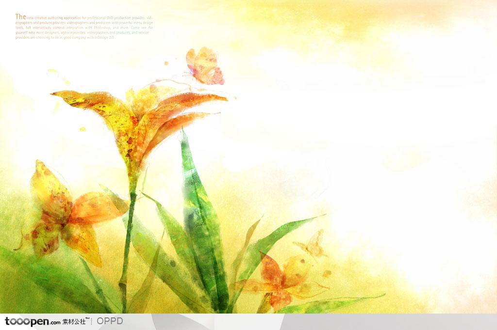 手绘水彩插画春夏盛开的黄百合花朵花卉装饰