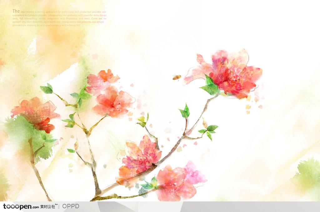 手绘水彩插画春夏盛开的红色杜鹃花花朵花卉装饰 素材公社