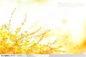 手绘水彩插画秋季金黄的树叶树枝