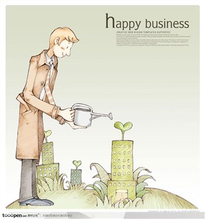 手绘漫画风格-商业宣传设计素材-商务男士-浇水的男人