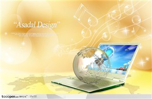 数码梦幻商务科技地球电脑精品广告海报素材