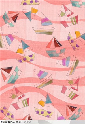 梦幻背景花纹-粉色水彩肌理卡通帆船梅花纹样花纹背景底纹