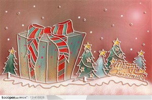 手绘卡通漫画素材-手绘圣诞节元素-手绘暗红色背景上的圣诞礼物