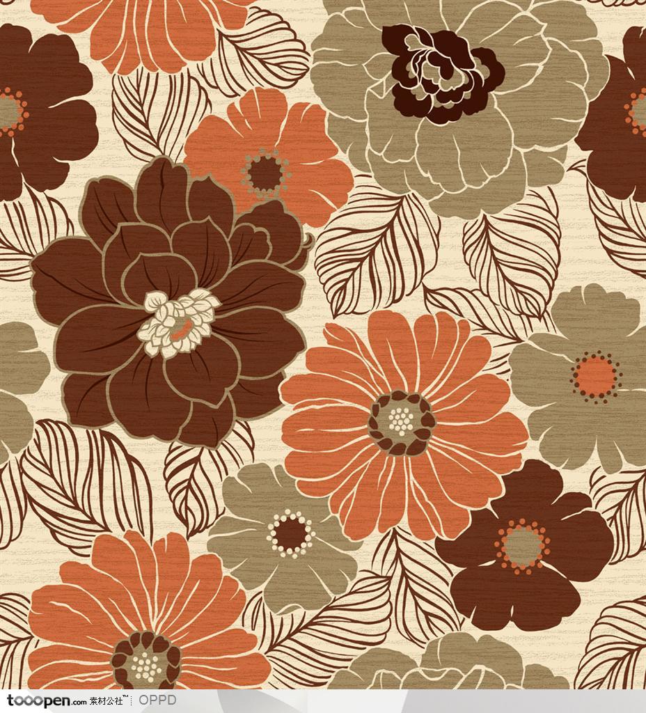 古典背景花纹-暗褐色花卉水彩肌理花卉纹样花纹背景底纹
