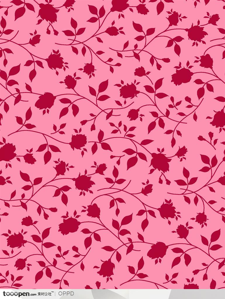 梦幻背景花纹边框-大红色花卉水彩肌理纹样花纹粉色背景底纹