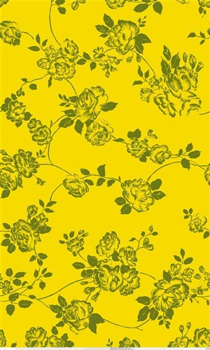 古典背景花纹-绿色花卉水彩肌理花卉纹样花纹黄色背景底纹